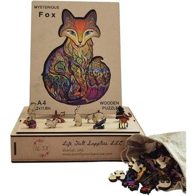 WOODEN JIGSAW PUZZLES, 3D WOODEN ANIMALS SHAPED PUZZLES, BEST GIFT FOR ADULTS AND KIDS DIY PUZZLE PIECE, COLORFUL UNIQUE SHAPED FOX PUZZLES A4-8.2 X 11.6IN (A4-FOX) - Image 3